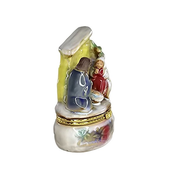 Nativity Scene Trinket Box Hinged Ceramic Mary Joseph Baby Jesus - Picture 2 of 10